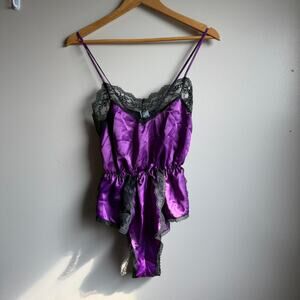 Vintage Purple Lace Babydoll Silky Lingerie Slip Nighty S/M